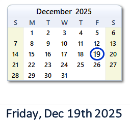 December 19, 2025 calendar