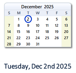 December 2, 2025 calendar