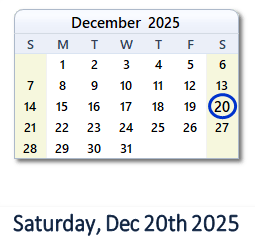 20 December 2025 calendar
