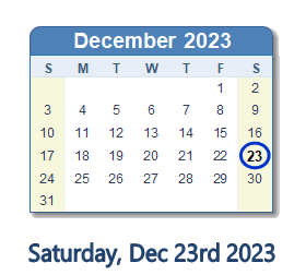 23 December 2023 calendar
