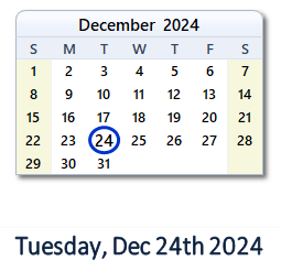 December 24, 2024 calendar