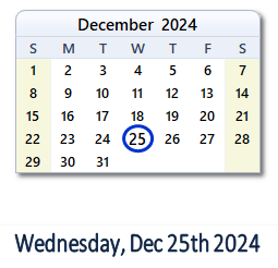 December 25, 2024 calendar
