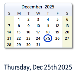 25 December 2025 calendar