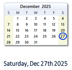 December 27, 2025 calendar