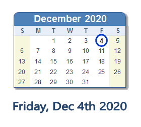 December 4, 2020 calendar