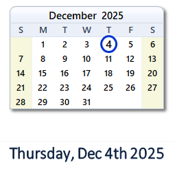 December 4, 2025 calendar