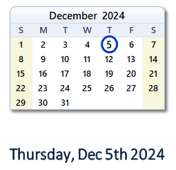 December 5, 2024 calendar