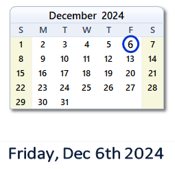 December 6, 2024 calendar
