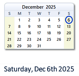 6 December 2025 calendar