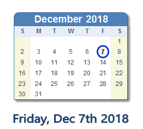 December 7, 2018 calendar