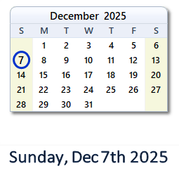 December 7, 2025 calendar