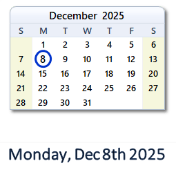 8 December 2025 calendar