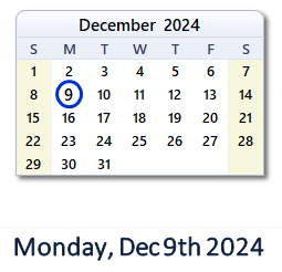 December 9, 2024 calendar