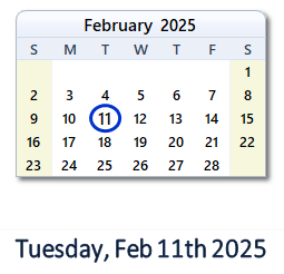11 February 2025 calendar
