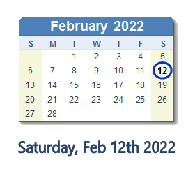 February 12, 2022 calendar
