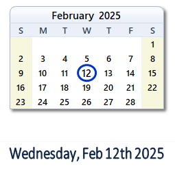 February 12, 2025 calendar
