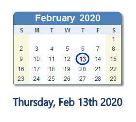 February 13, 2020 calendar