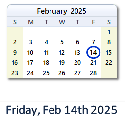 14 February 2025 calendar