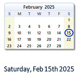 15 February 2025 calendar