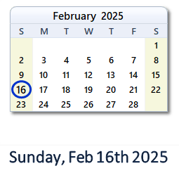 February 16, 2025 calendar