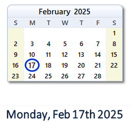 17 February 2025 calendar