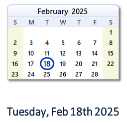 18 February 2025 calendar