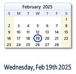 February 19, 2025 calendar