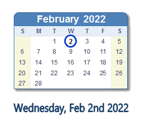 February 2, 2022 calendar