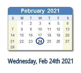 February 24, 2021 calendar