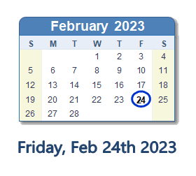 February 24, 2023 calendar