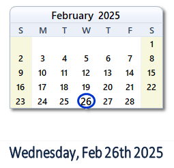 February 26, 2025 calendar