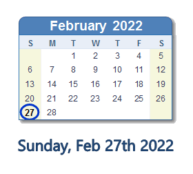 February 27, 2022 calendar