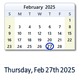 27 February 2025 calendar