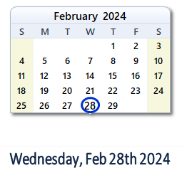 28 February 2024 calendar