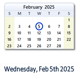 5 February 2025 calendar