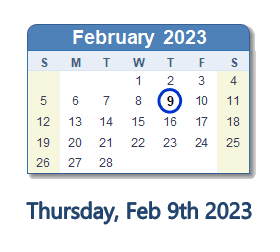 February 9, 2023 calendar