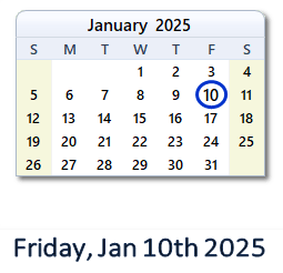 10 January 2025 calendar