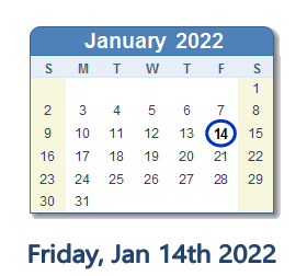 January 14, 2022 calendar