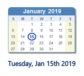 January 15, 2019 calendar