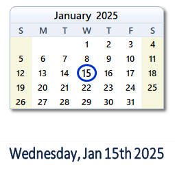 15 January 2025 calendar