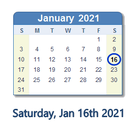 January 16, 2021 calendar