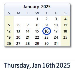 16 January 2025 calendar