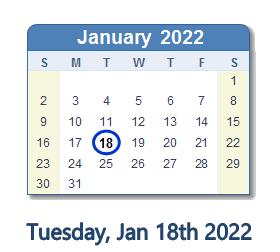 January 18, 2022 calendar