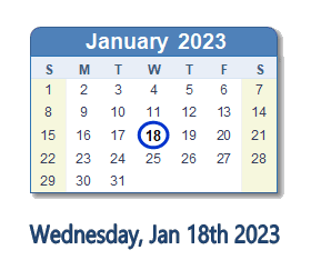 January 18, 2023 calendar