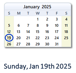 19 January 2025 calendar