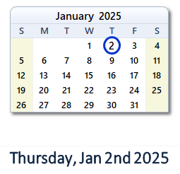 2 January 2025 calendar