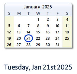 21 January 2025 calendar