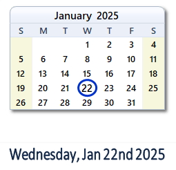22 January 2025 calendar