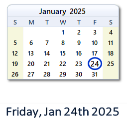 24 January 2025 calendar