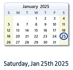 25 January 2025 calendar
